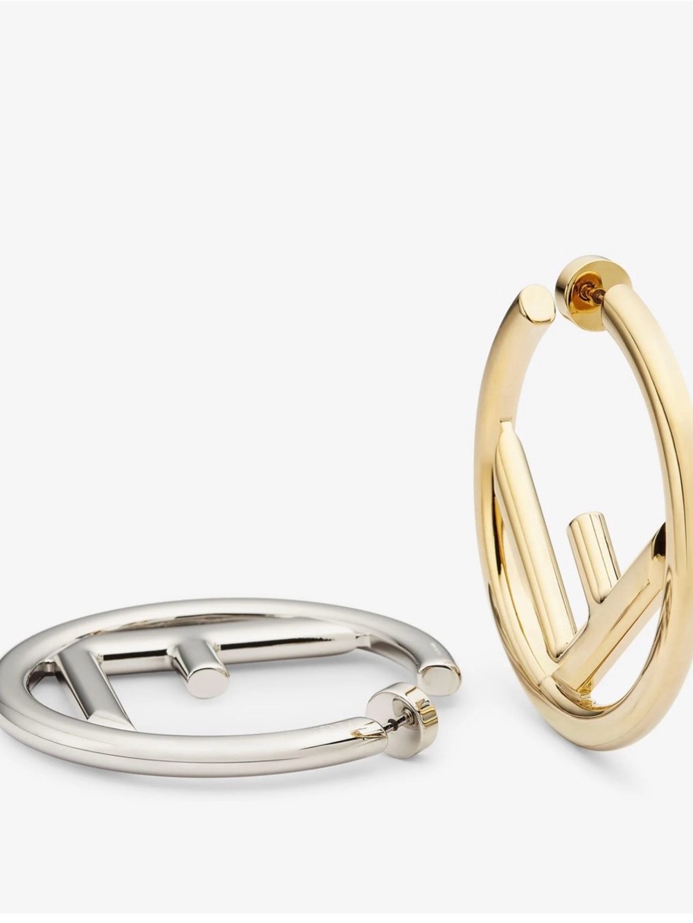Fendi Two-Tone Hoop Earrings in Gold and Silver with Signature Bar Detail
